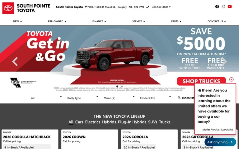 South Pointe Toyota, ranked top 5 auto sales in Calgary (South)